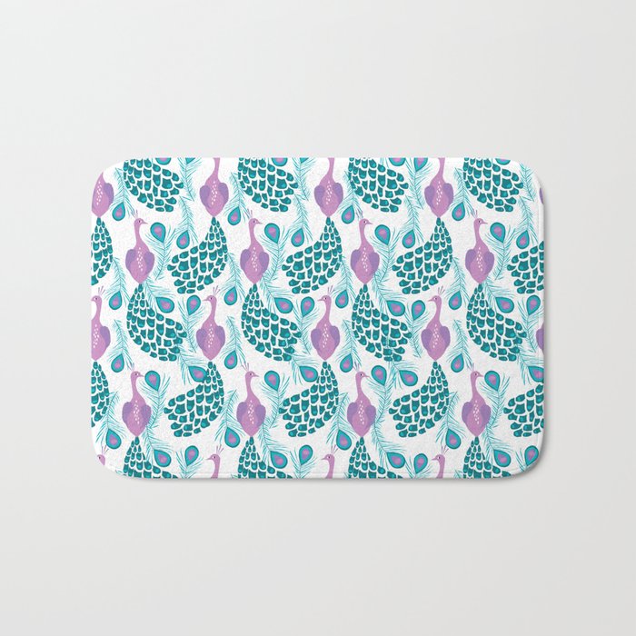 Peacock pattern cute bird nursery minimal home decor peacocks plume feathers Bath Mat Gallery Image 1
