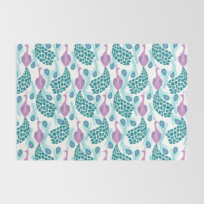 Peacock pattern cute bird nursery minimal home decor peacocks plume feathers Rug Gallery Image 2