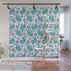 Peacock pattern cute bird nursery minimal home decor peacocks plume feathers Wall Mural Gallery Image 1