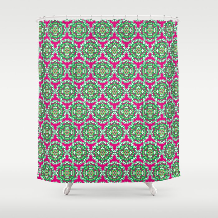 Pink & Green Doily Shower Curtain Gallery Image 1