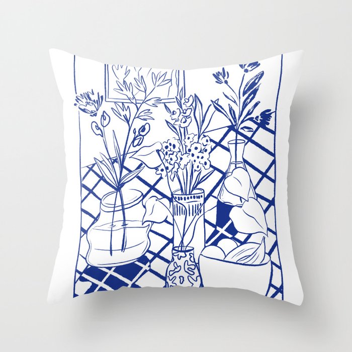Blue line vases Throw Pillow Gallery Image 6
