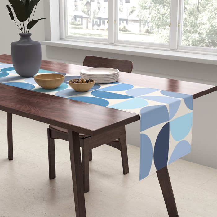 Mid Century Modern Pattern Blue Table Runner Gallery Image 2
