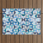 Mid Century Modern Pattern Blue Outdoor Rug Gallery Image 1