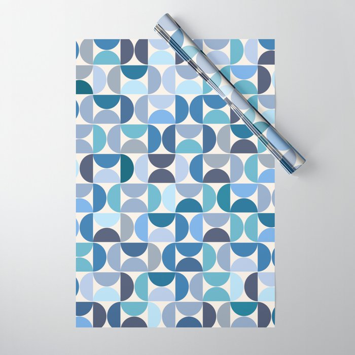 Mid Century Modern Pattern Blue Wrapping Paper Gallery Image 1