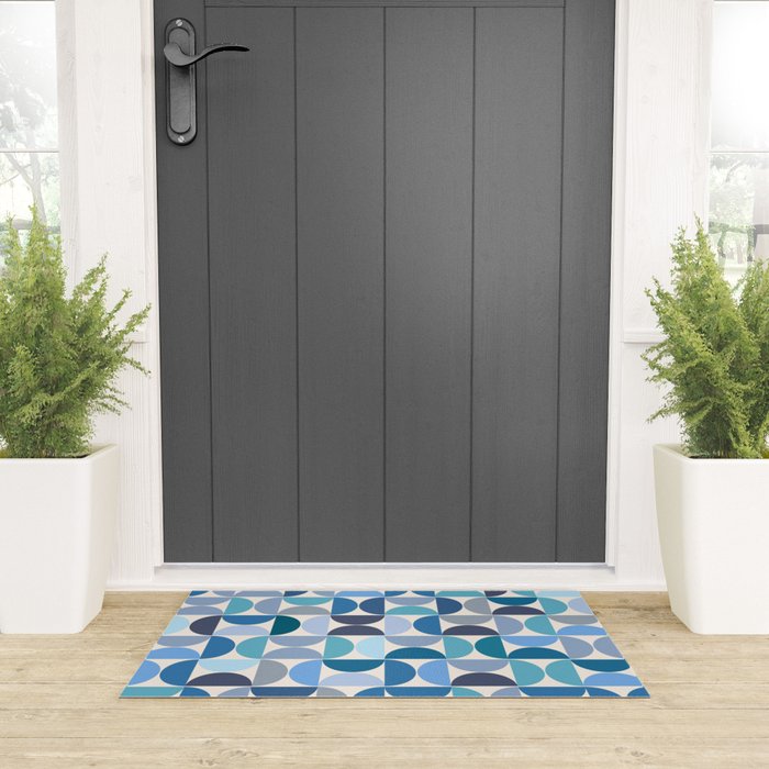 Mid Century Modern Pattern Blue Welcome Mat Gallery Image 3
