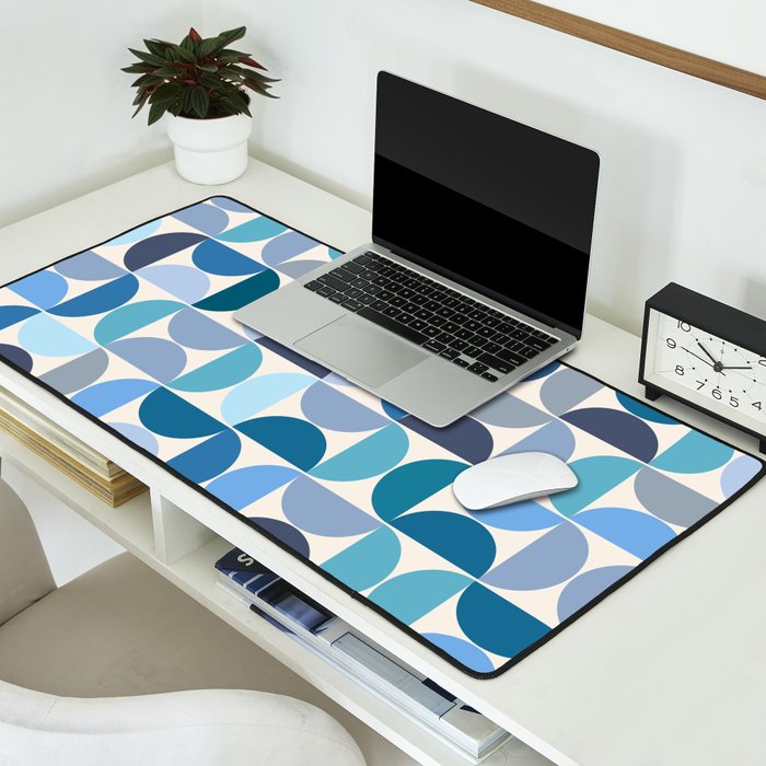 Mid Century Modern Pattern Blue Desk Mat Gallery Image 2