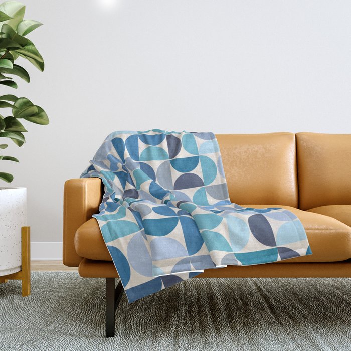 Mid Century Modern Pattern Blue Throw Blanket Gallery Image 1