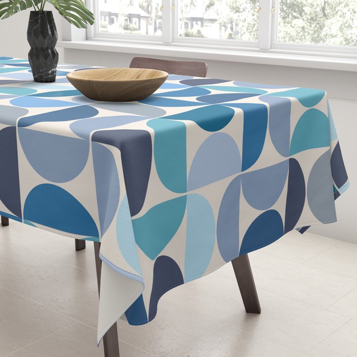Mid Century Modern Pattern Blue Tablecloth Gallery Image 3