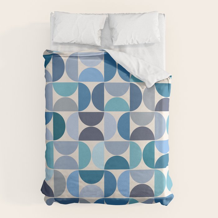 Mid Century Modern Pattern Blue Duvet Cover Gallery Image 1