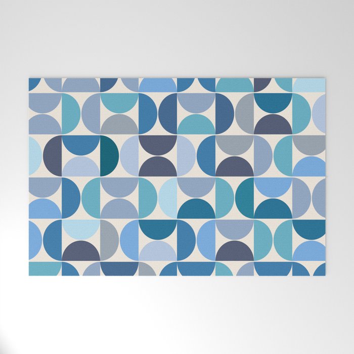 Mid Century Modern Pattern Blue Welcome Mat Gallery Image 1