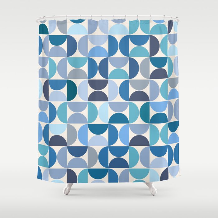 Mid Century Modern Pattern Blue Shower Curtain Gallery Image 1
