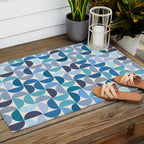 Mid Century Modern Pattern Blue Outdoor Rug Gallery Image 2