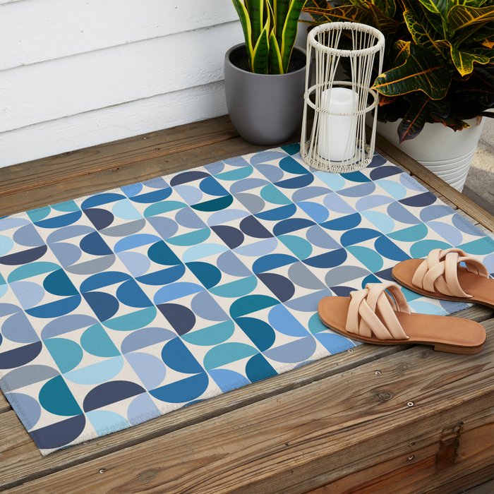 Mid Century Modern Pattern Blue Outdoor Rug Gallery Image 2