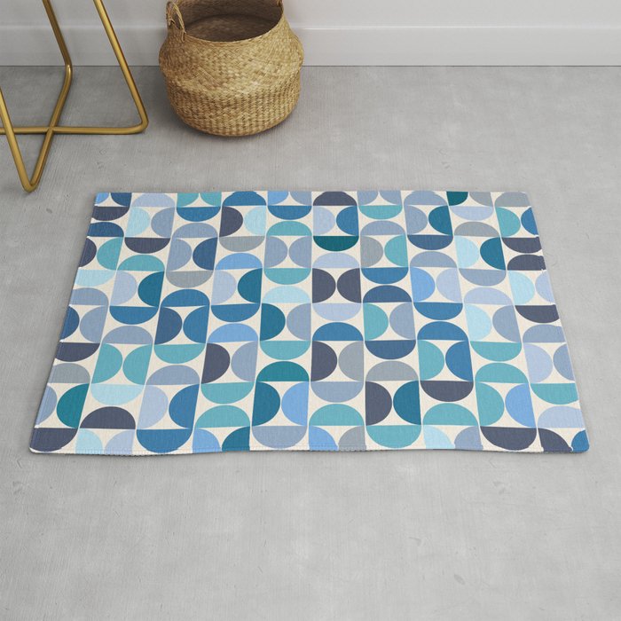 Mid Century Modern Pattern Blue Rug Gallery Image 1