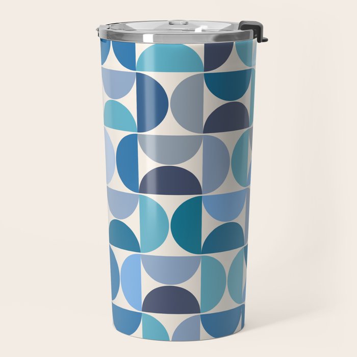 Mid Century Modern Pattern Blue Travel Mug Gallery Image 2