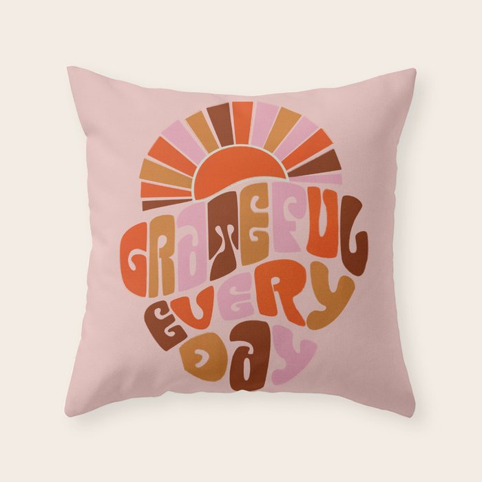 Grateful Everyday - 70s Hippie Style  Throw Pillow Gallery Image 1
