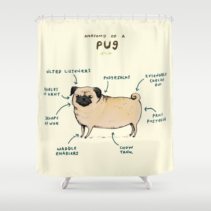 Anatomy of a Pug Shower Curtain Gallery Image 1