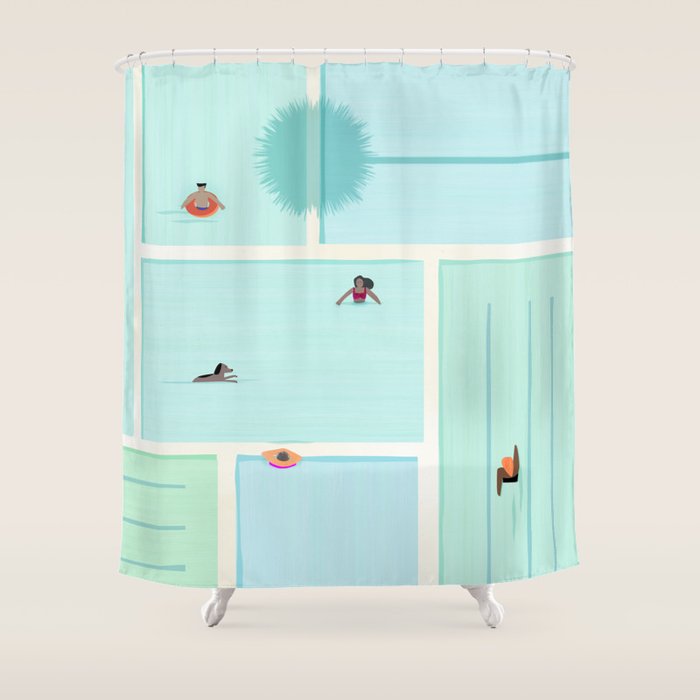 Saturdays At The Pool Illustration Shower Curtain Gallery Image 1