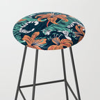 Tigers in a tiger lily garden // textured navy blue background spearmint green wild animals papaya orange flowers Stool Gallery Image 2