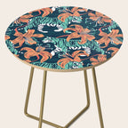 Tigers in a tiger lily garden // textured navy blue background spearmint green wild animals papaya orange flowers Side Table Gallery Image 2