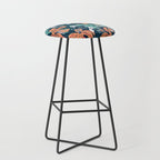 Tigers in a tiger lily garden // textured navy blue background spearmint green wild animals papaya orange flowers Stool Gallery Image 1