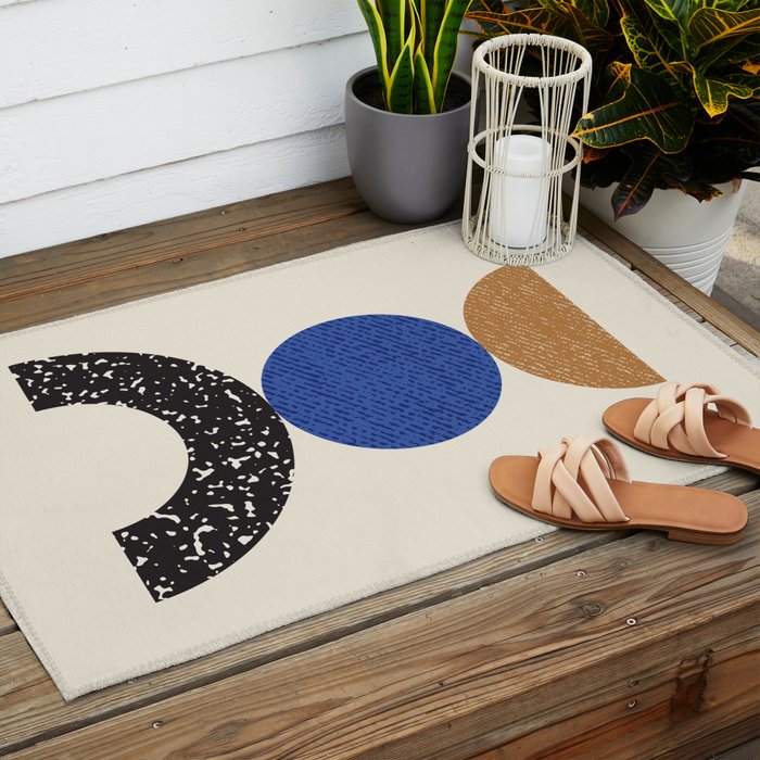 Woodblocks - Brown Blue Outdoor Rug Gallery Image 2