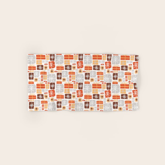 Christmas presents gray and orange pattern Bath Towel Gallery Image 1