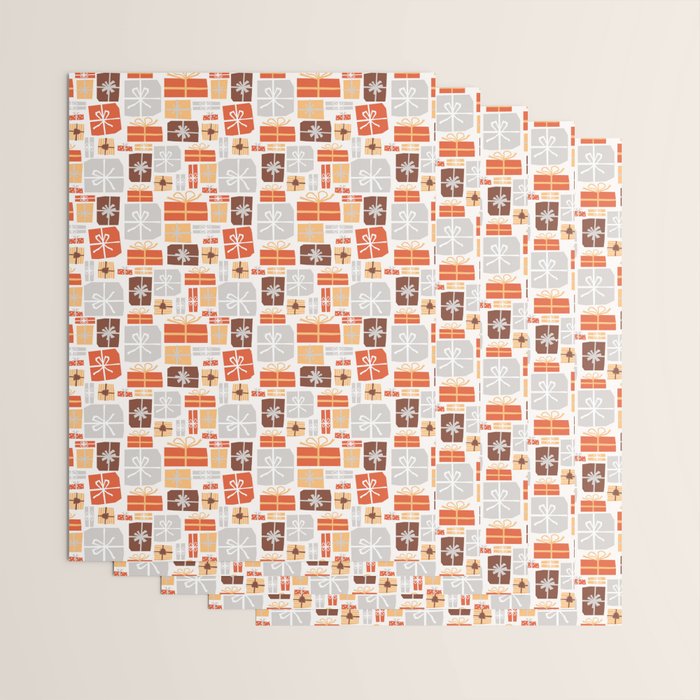 Christmas presents gray and orange pattern Wrapping Paper Gallery Image 3