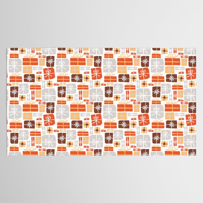 Christmas presents gray and orange pattern Tablecloth Gallery Image 2
