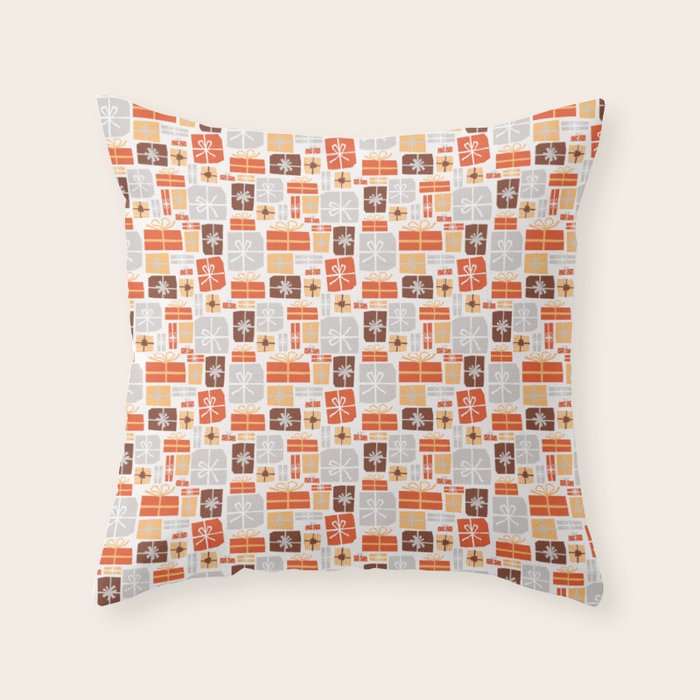 Christmas presents gray and orange pattern Throw Pillow Gallery Image 6
