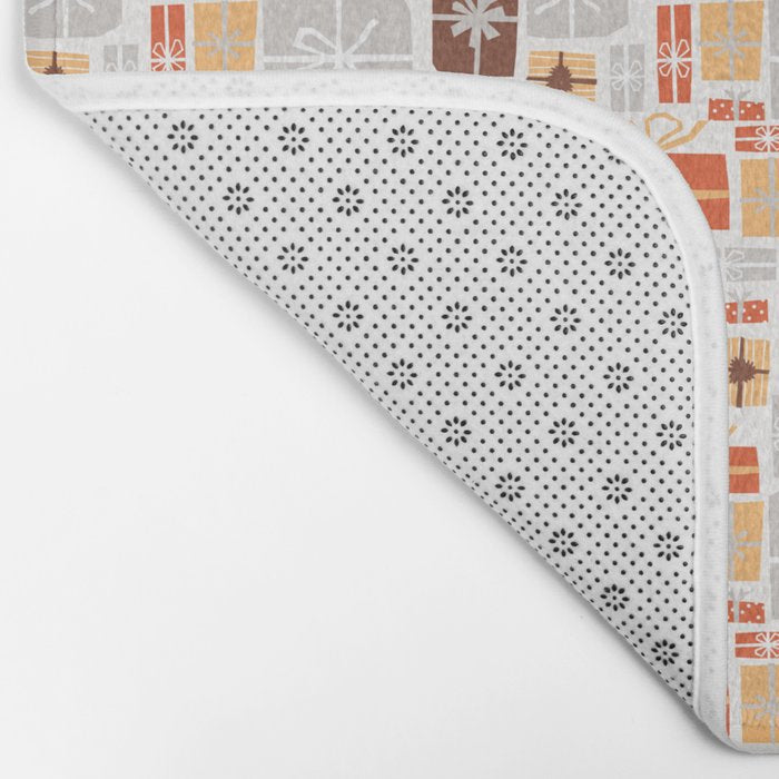 Christmas presents gray and orange pattern Bath Mat Gallery Image 2