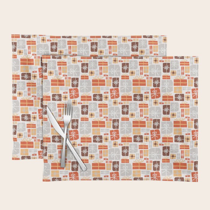 Christmas presents gray and orange pattern Placemat Gallery Image 1