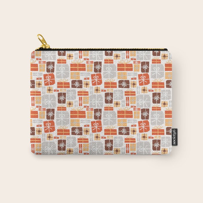 Christmas presents gray and orange pattern Carry All Pouch Gallery Image 1