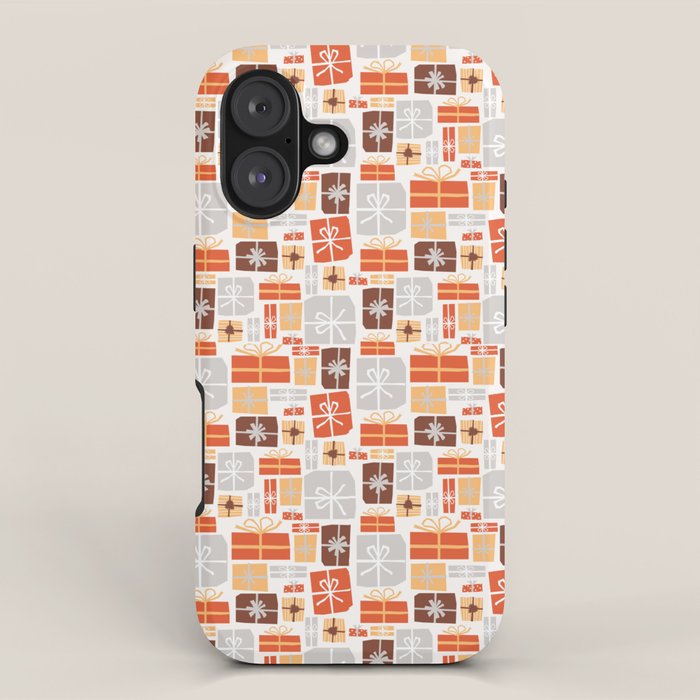 Christmas presents gray and orange pattern iPhone Case Gallery Image 1