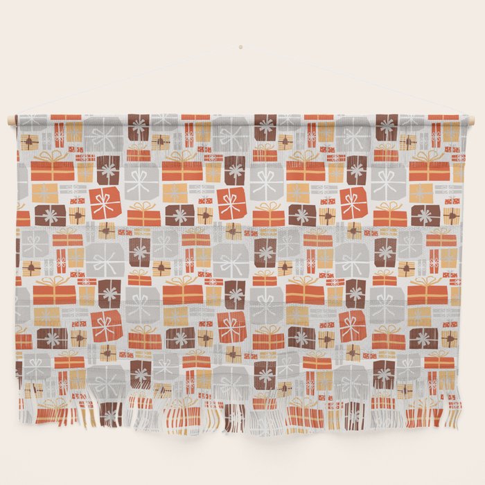 Christmas presents gray and orange pattern Wall Hanging Gallery Image 1