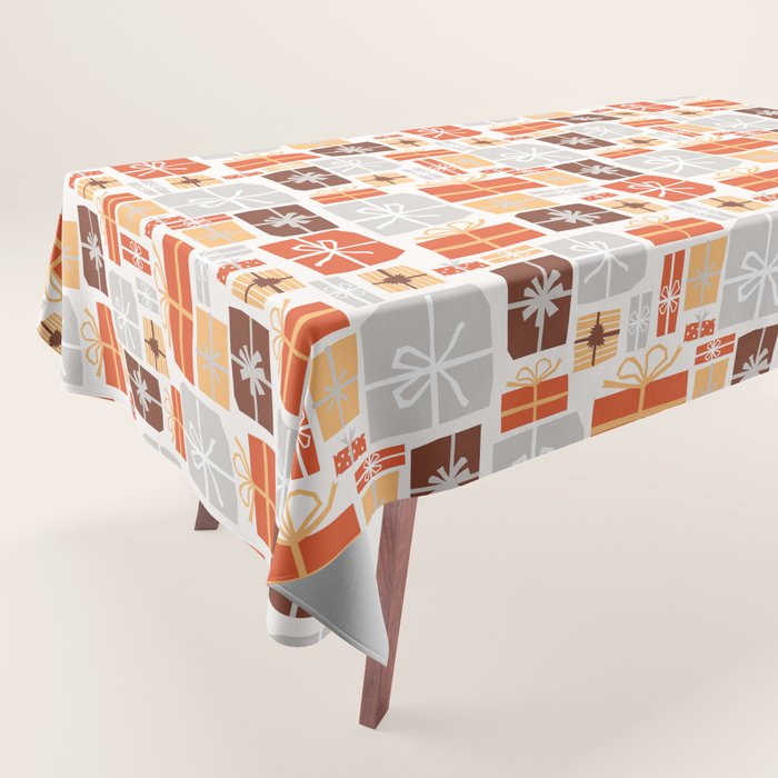 Christmas presents gray and orange pattern Tablecloth Gallery Image 1