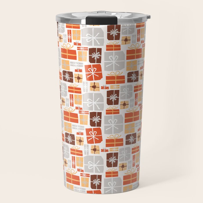 Christmas presents gray and orange pattern Travel Mug Gallery Image 1