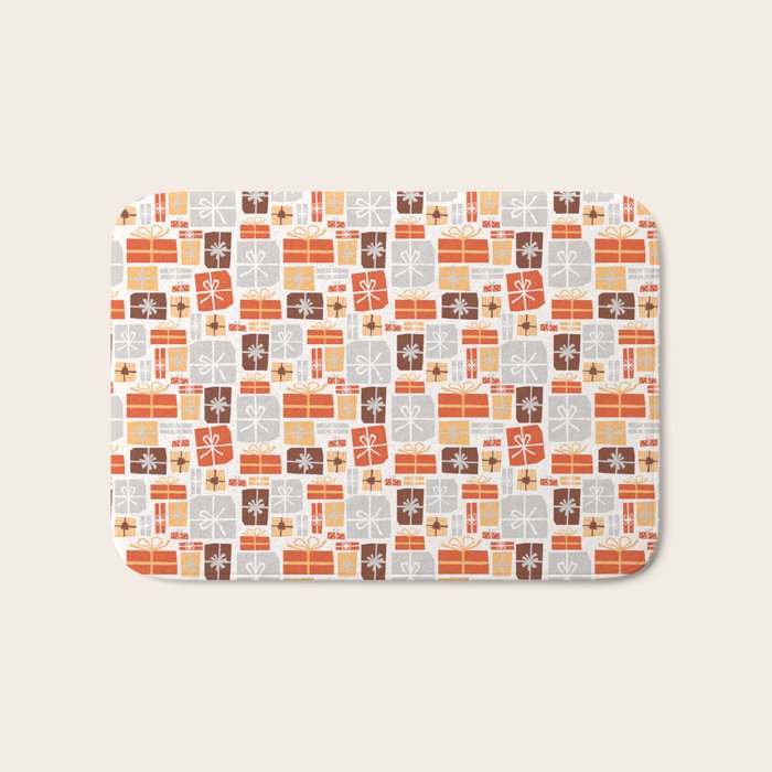 Christmas presents gray and orange pattern Bath Mat Gallery Image 1