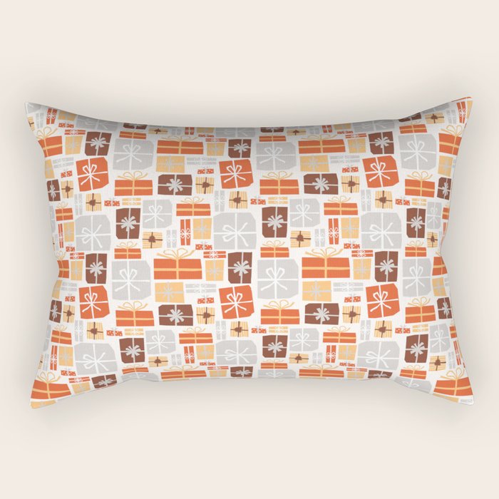 Christmas presents gray and orange pattern Rectangular Pillow Gallery Image 1