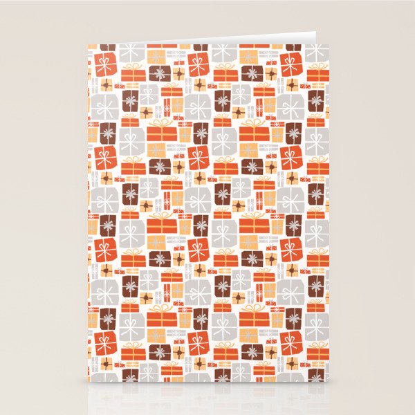 Christmas presents gray and orange pattern Stationery Card Gallery Image 1