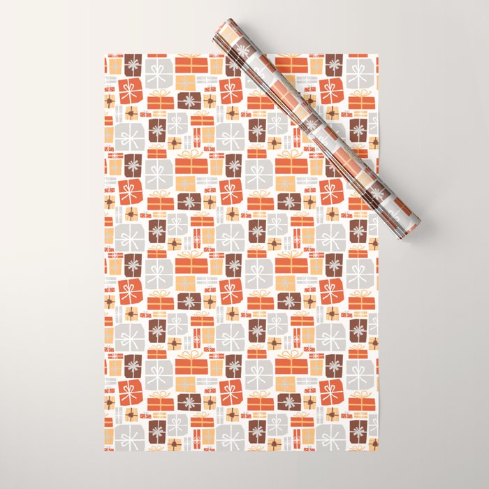 Christmas presents gray and orange pattern Wrapping Paper Gallery Image 1