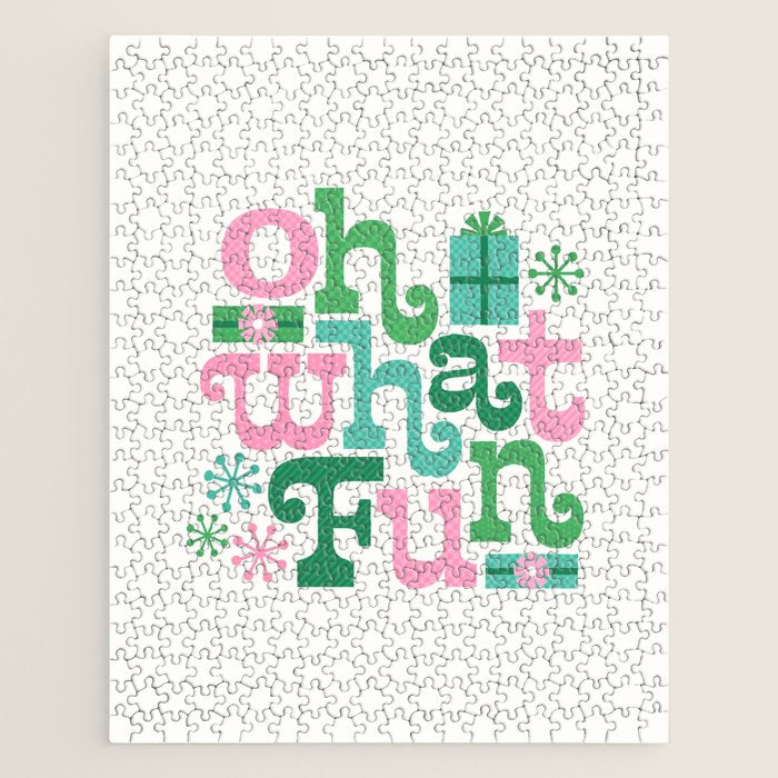 Oh What Fun - Pink and Green Jigsaw Puzzle Gallery Image 1