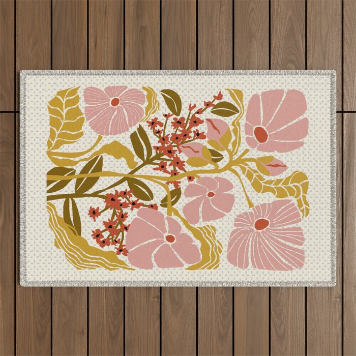 Klimt flowers  soft rose Outdoor Rug Gallery Image 1