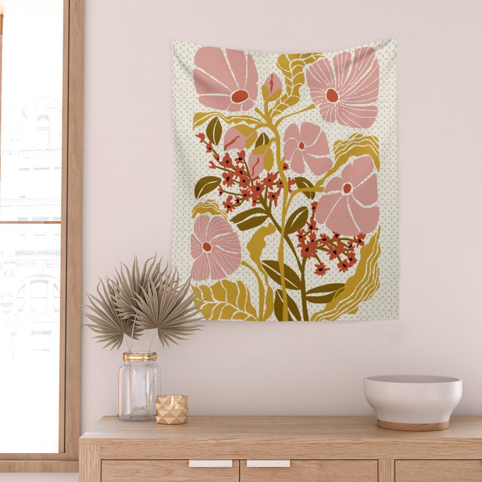 Klimt flowers  soft rose Wall Tapestry Gallery Image 2