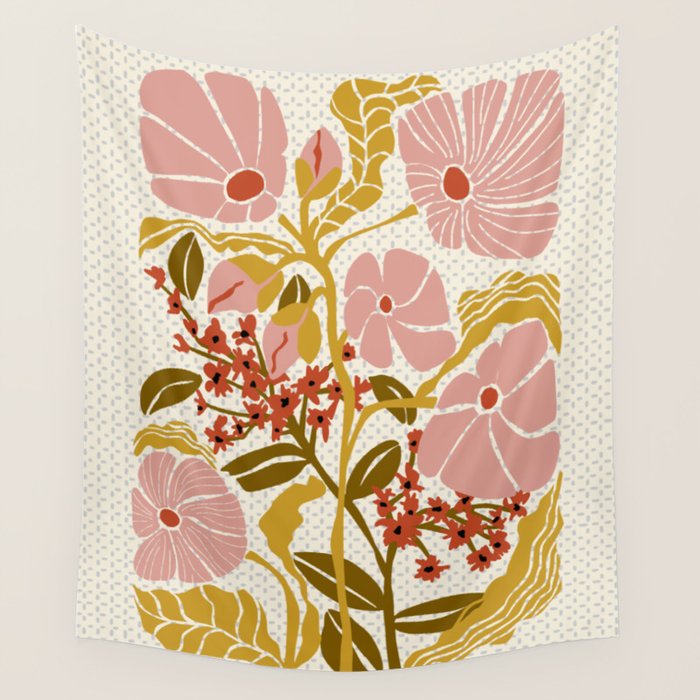 Klimt flowers  soft rose Wall Tapestry Gallery Image 1