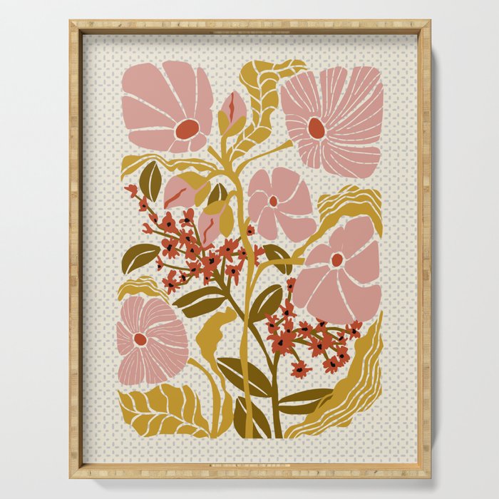 Klimt flowers  soft rose Serving Tray Gallery Image 1