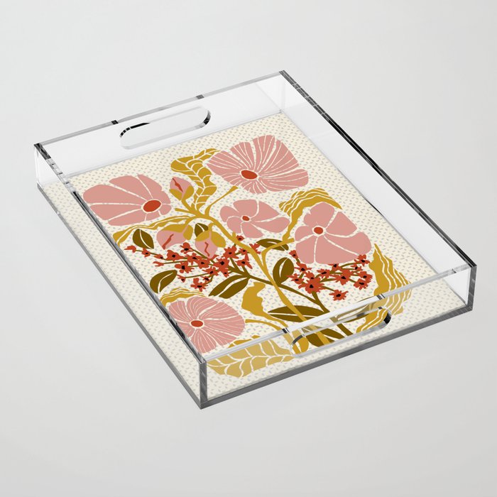 Klimt flowers  soft rose Acrylic Tray Gallery Image 1
