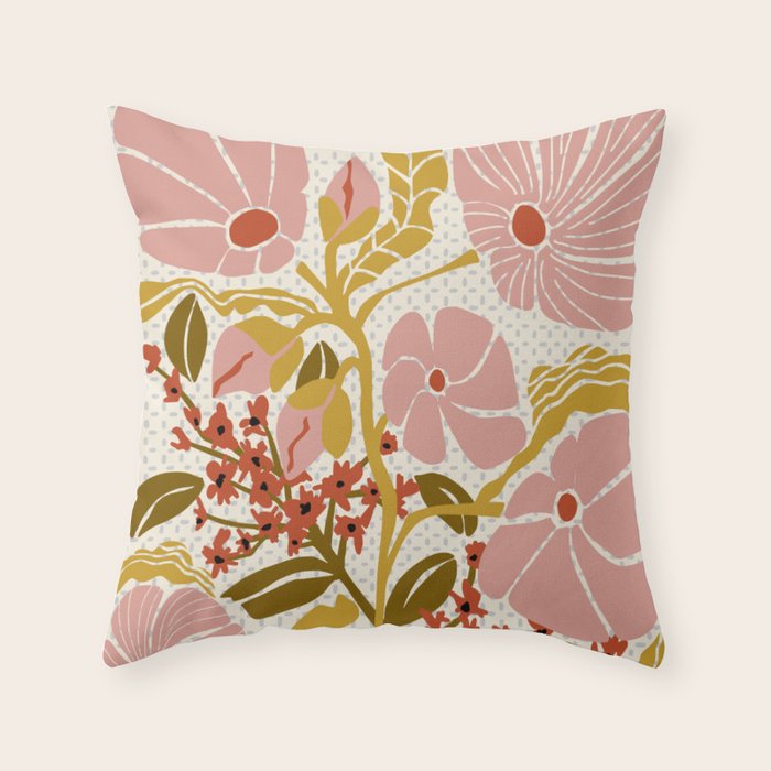 Klimt flowers  soft rose Throw Pillow Gallery Image 1