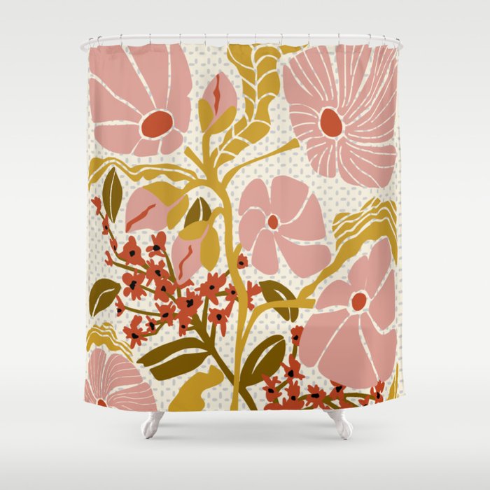 Klimt flowers  soft rose Shower Curtain Gallery Image 1