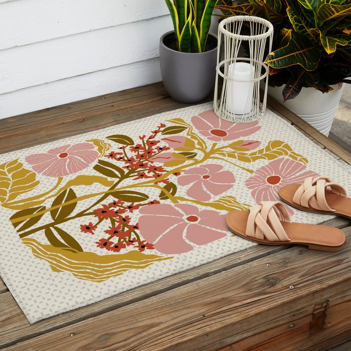 Klimt flowers  soft rose Outdoor Rug Gallery Image 2